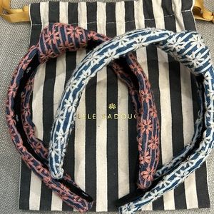 Lele Sadoughi Pair of Blue Headbands with Embroidered Flowers